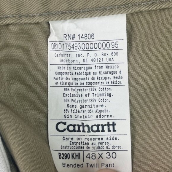 Carhartt Blended Twill Work Pants Mens 48x30 Tan Durable Comfortable - Picture 5 of 6
